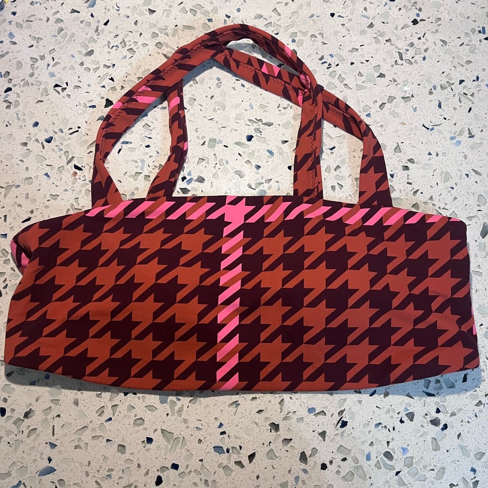 Aerie Offline Real Me Extra Stretch Square Neck Red Houndstooth Sports Bra L